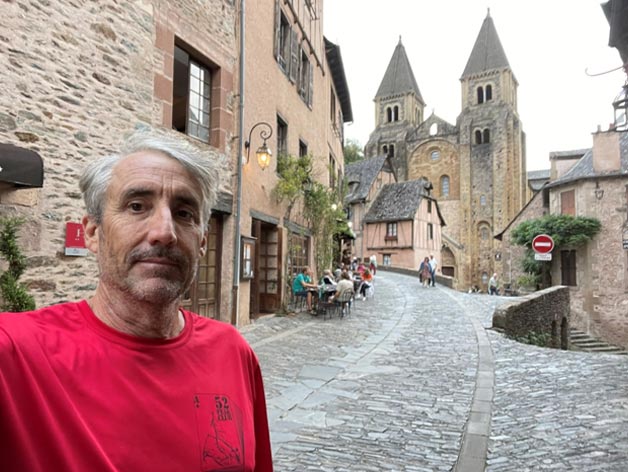 Conques church in the background