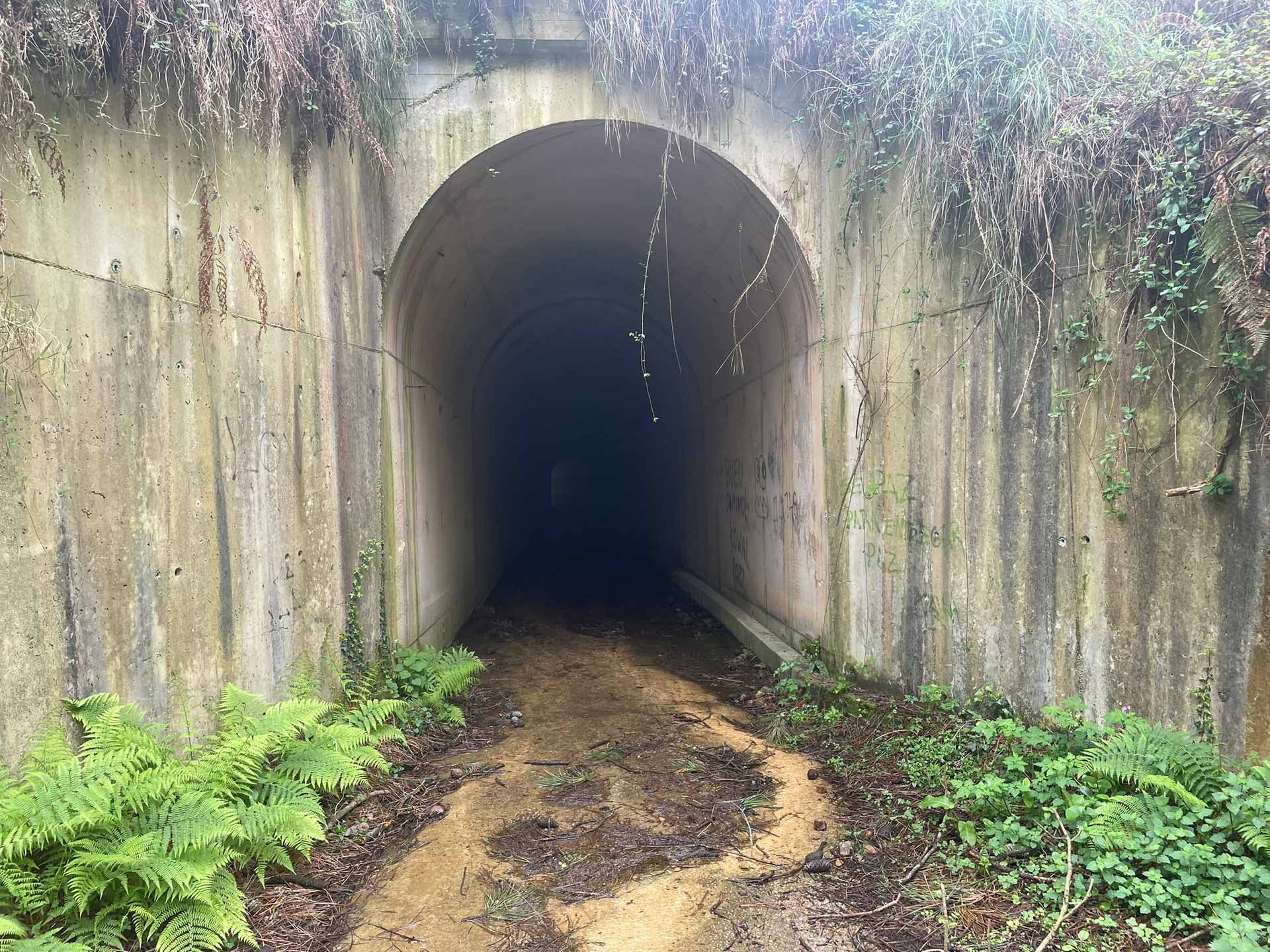 Dark muddy tunnel on the Camino