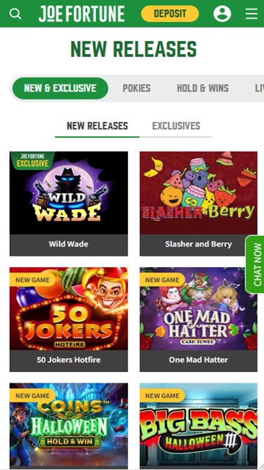 Joe Fortune Casino Mobile Lobby