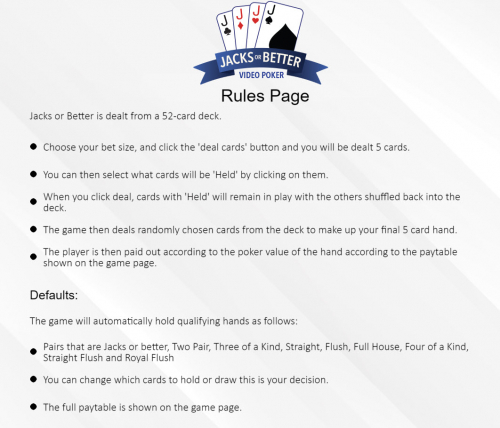 replacement video poker rules